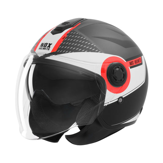 Casque Moto Jet N182 Round Noir Mat Rouge | NOX - LE PRATIQUE DU MOTARD