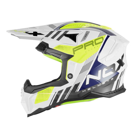 Casque Moto Cross N634 Storm Blanc Bleu Jaune | NOX - LE PRATIQUE DU MOTARD