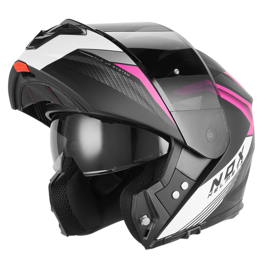 Casque Moto Modulable N968 Shift Noir Mat Blanc Rose | NOX - LE PRATIQUE DU MOTARD