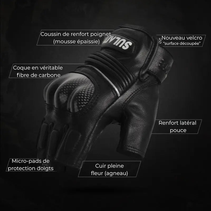 Gants Moto Mitaine Cuir | Coque Carbone 3D & Grip Pro - LE PRATIQUE DU MOTARD