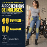 Jean Moto Femme Homologué AA — Coques Genoux et Hanches Incluses