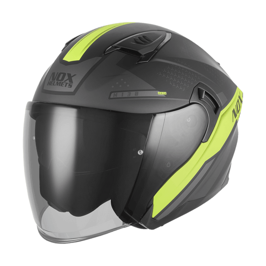 Casque Moto Jet N130 Ekto Noir Mat Jaune Fluo | NOX - LE PRATIQUE DU MOTARD