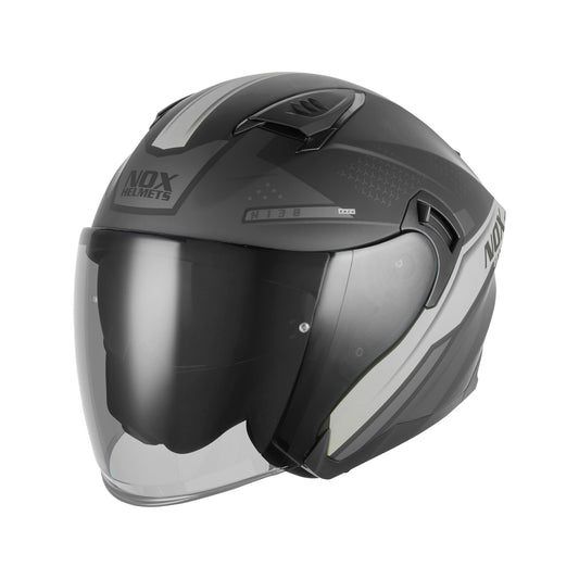 Casque Moto Jet N130 Ekto Noir Mat Argent | NOX - LE PRATIQUE DU MOTARD