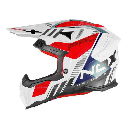 Casque Moto Cross N634 Storm Blanc Bleu Rouge | NOX - LE PRATIQUE DU MOTARD