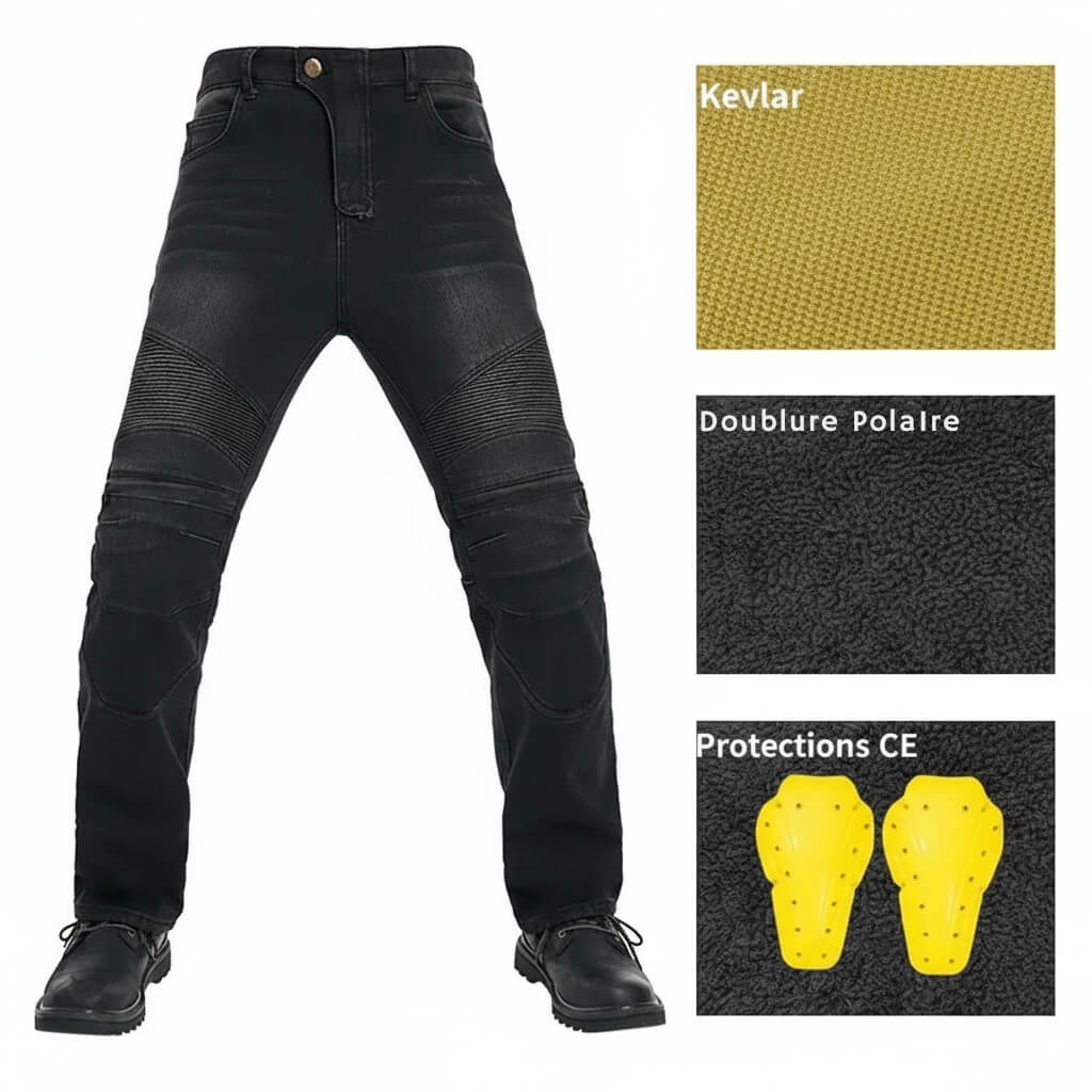 Jean Moto Hiver Homme Renforcé Kevlar avec Doublure Polaire Thermique | ThermalGear™ - LE PRATIQUE DU MOTARD