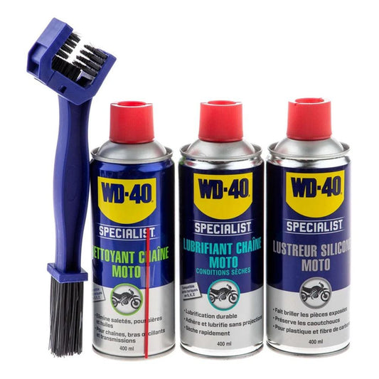 Wd40 - KIT SPRAY TRIPACK WD40 + BROSSE SPECIALE CHAINE - LE PRATIQUE DU MOTARD