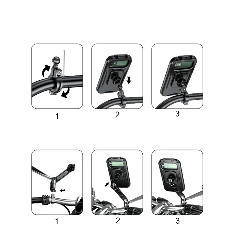 Support smartphone moto universel en ABS avec fixation rétroviseur ou guidon