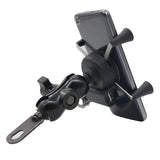 Fixation rétroviseur du support téléphone moto en X avec rotule articulée et port de charge USB latéral