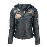 Blouson cuir moto femme style vintage | LEGENDARY 58™ Bleu Navy - LE PRATIQUE DU MOTARD