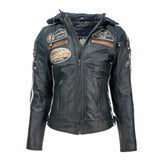 Blouson cuir moto femme style vintage | LEGENDARY 58™ Bleu Navy - LE PRATIQUE DU MOTARD