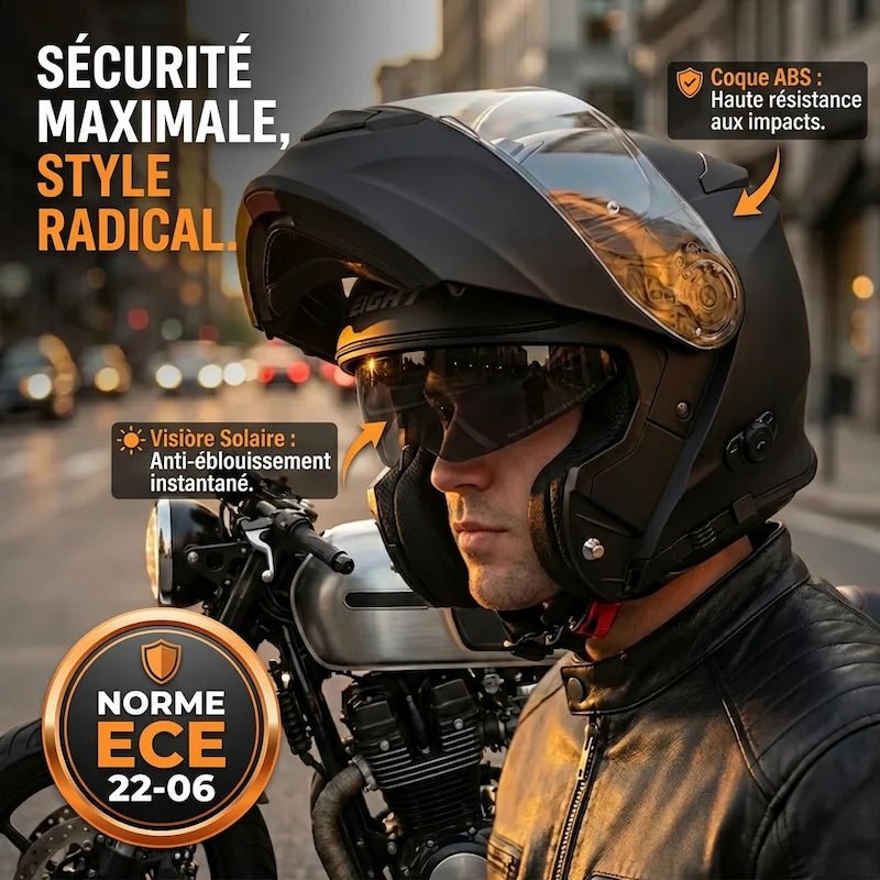 Casque Moto Bluetooth Intégré Modulable - Eight™ Noir (Norme ECE 22 - 06) - LE PRATIQUE DU MOTARD
