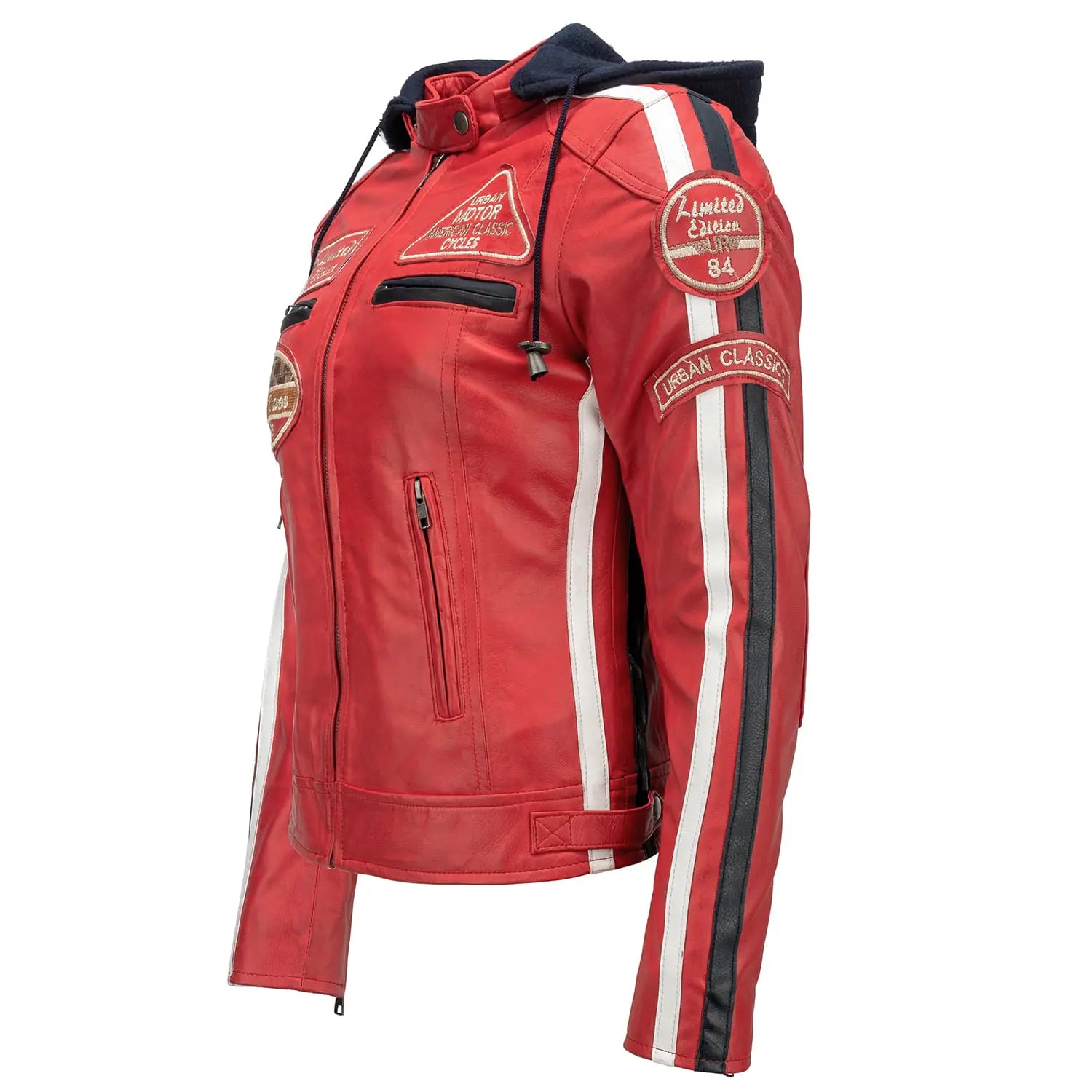 Blouson cuir moto femme style vintage | LEGENDARY 58™ Rouge - LE PRATIQUE DU MOTARD