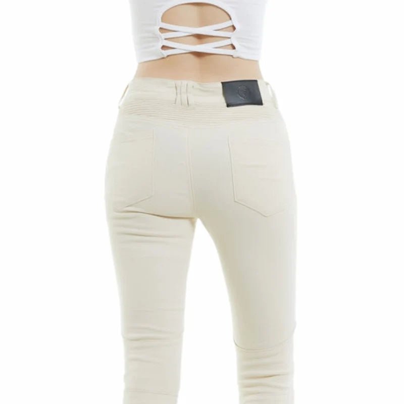 Jeans moto femme Slim - Fit blanc avec taille élastique - LE PRATIQUE DU MOTARD