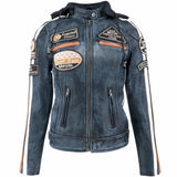 Blouson cuir moto femme style vintage | LEGENDARY 58™ Bleu - LE PRATIQUE DU MOTARD
