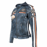 Blouson cuir moto femme style vintage | LEGENDARY 58™ Bleu - LE PRATIQUE DU MOTARD