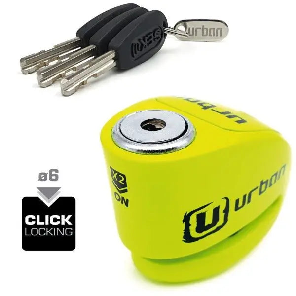Bloque Disque Moto avec Alarme - Urban 6 mm Jaune Fluo - Le Pratique du Motard