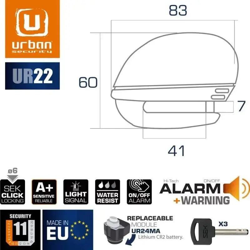 Bloque Disque ø6 mm avec ALARME et AVERTISSEUR métal brossé - Le Pratique du Motard
