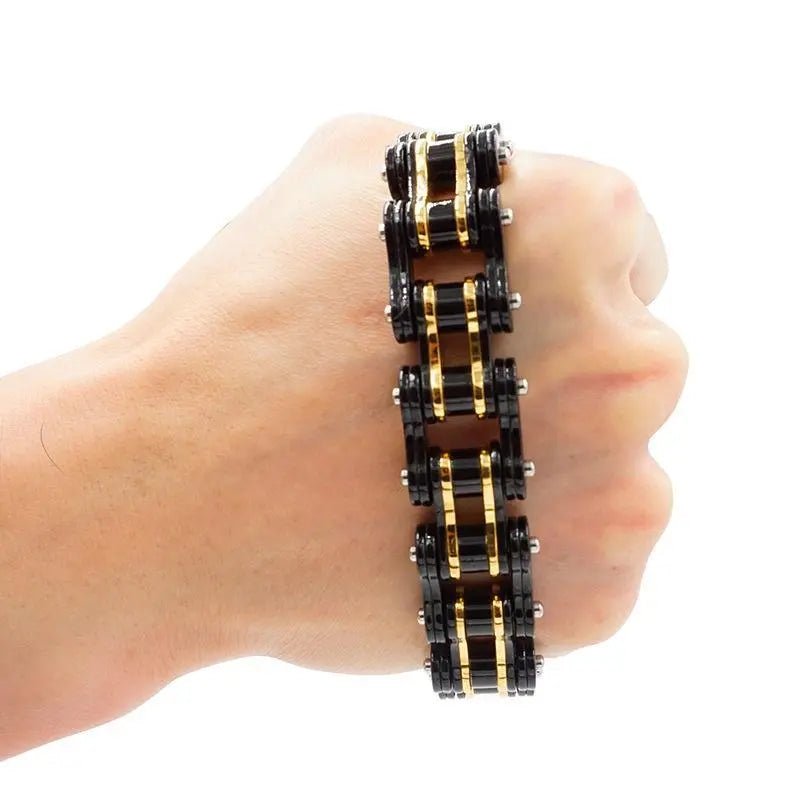 BRACELET CHAINE DE MOTO NOIR ET OR - Le Pratique du Motard
