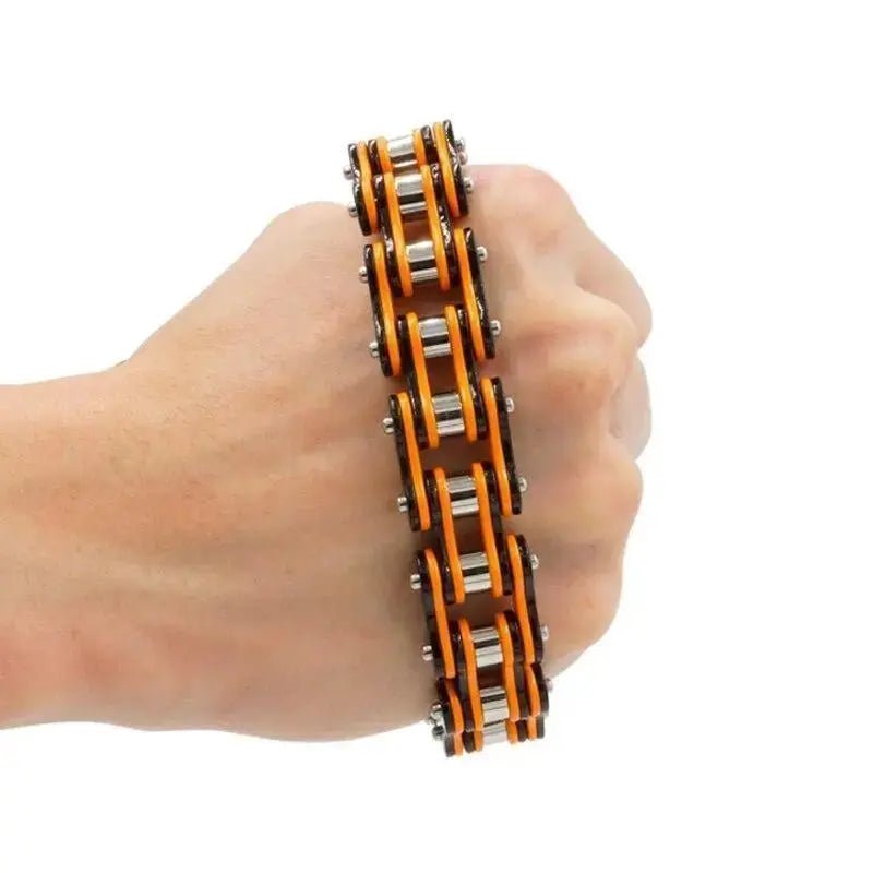 BRACELET CHAINE DE MOTO ORANGE ET NOIR - Le Pratique du Motard