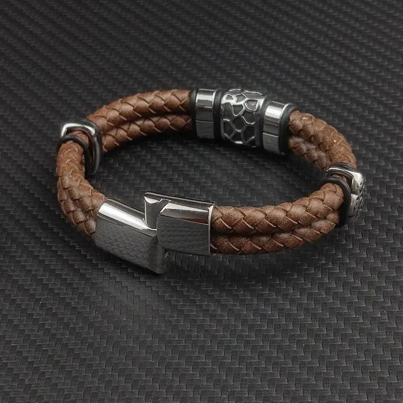 Bracelet motard homme Cuir/Acier - Le Pratique du Motard