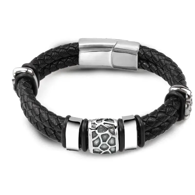 Bracelet motard homme Cuir/Acier - Le Pratique du Motard