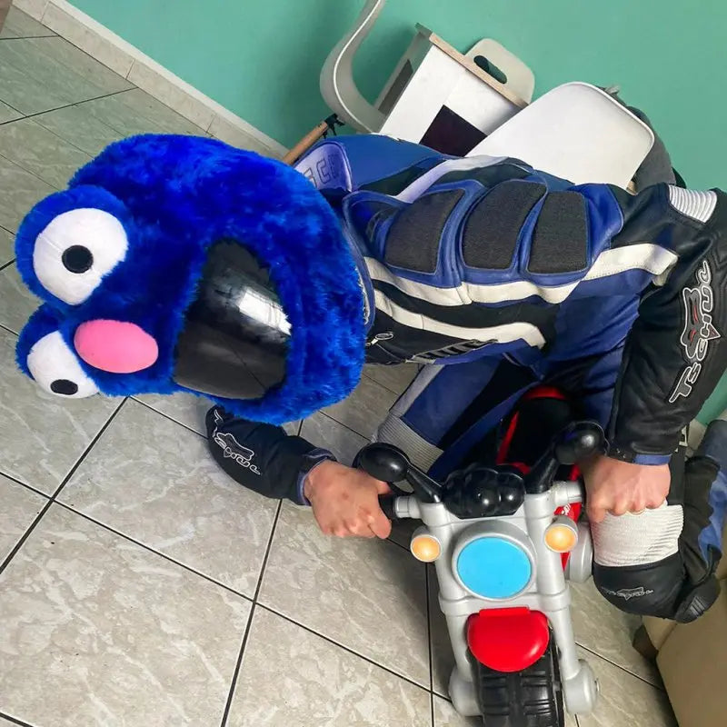 Couvre Casque Moto - Peluche bleu - Le Pratique du Motard