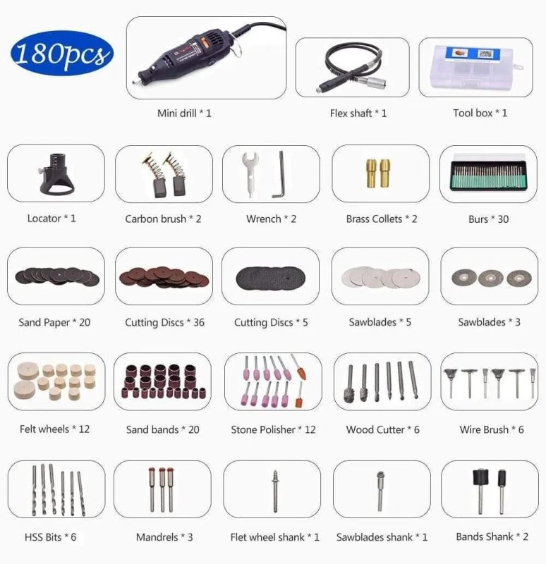 Mini perceuse électrique + 180 outils - Le Pratique du Motard