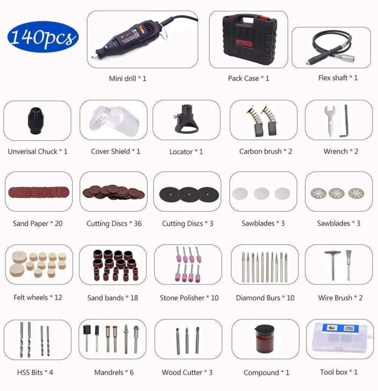 Mini perceuse électrique + 180 outils - Le Pratique du Motard