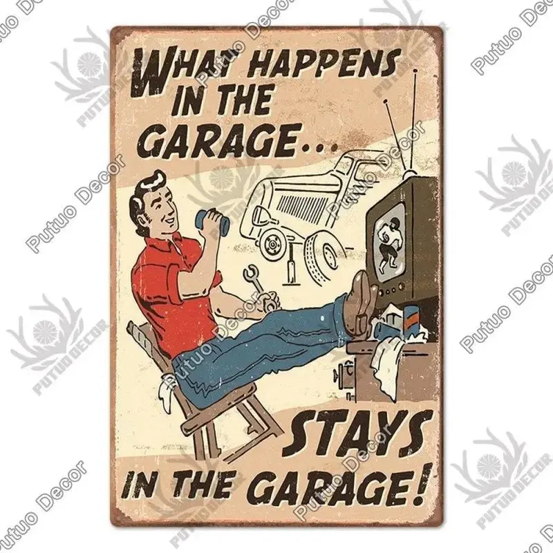 Plaque décorative métallique Garage - Le Pratique du Motard