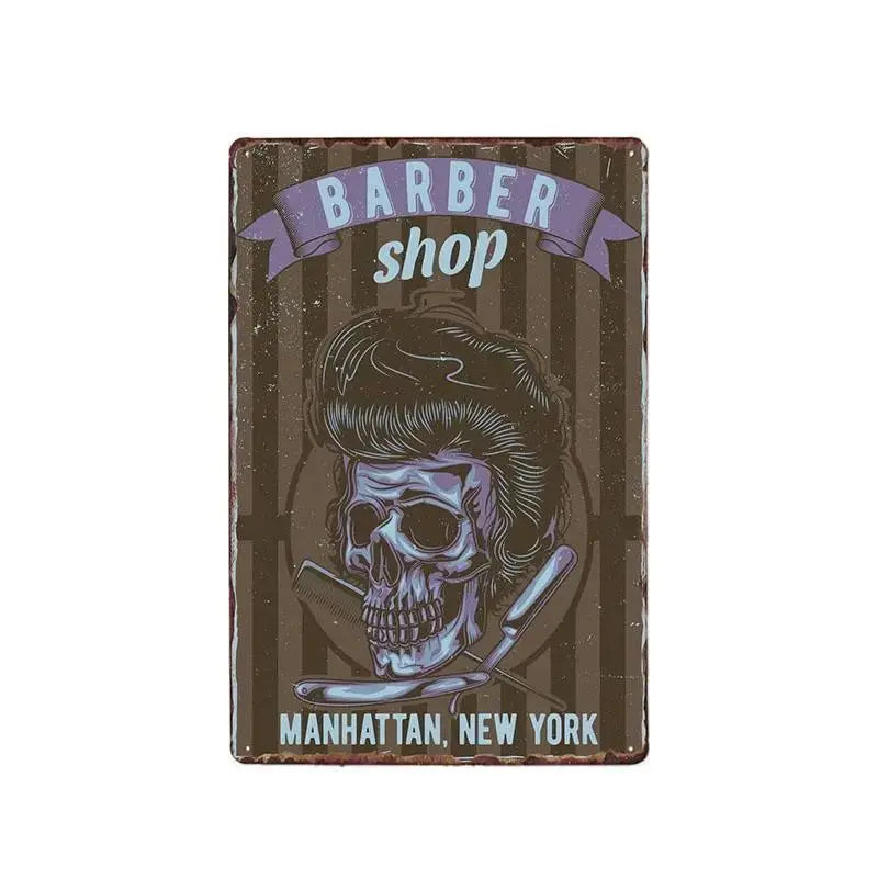 Plaque métallique décorative "BARBER SCHOOL" - Le Pratique du Motard