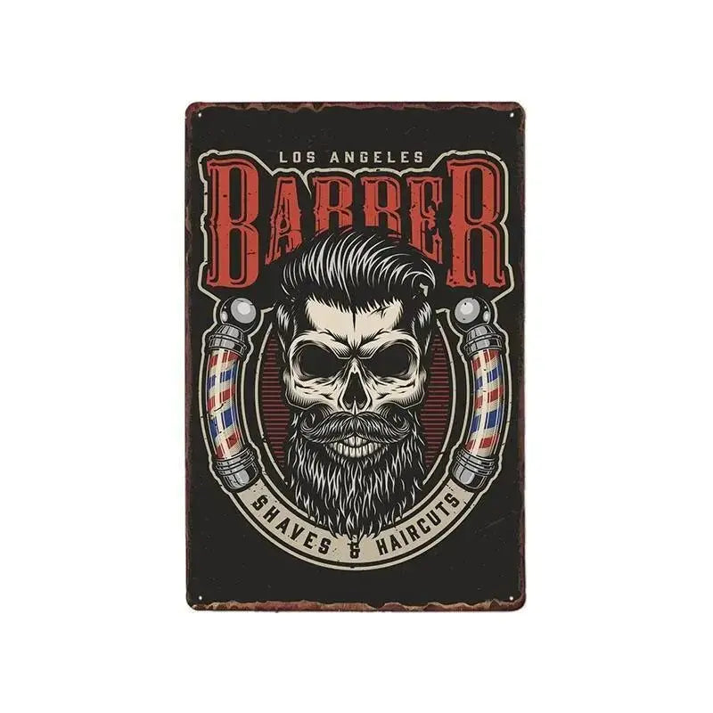 Plaque métallique décorative "BARBER SCHOOL" - Le Pratique du Motard