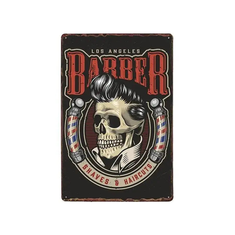 Plaque métallique décorative "BARBER SCHOOL" - Le Pratique du Motard