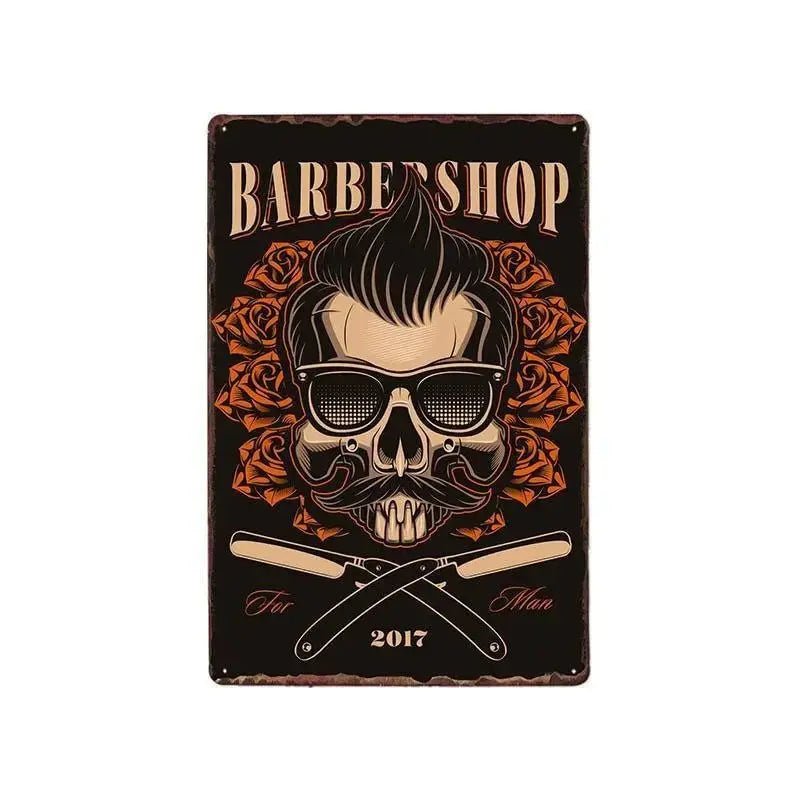 Plaque métallique décorative "BARBER SCHOOL" - Le Pratique du Motard