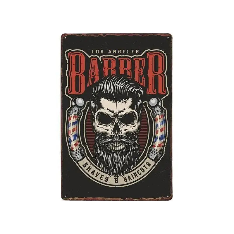 Plaque métallique décorative "BARBER SCHOOL" - Le Pratique du Motard