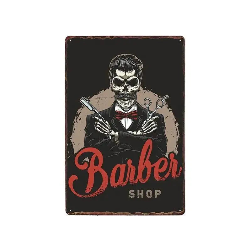 Plaque métallique décorative "BARBER SCHOOL" - Le Pratique du Motard