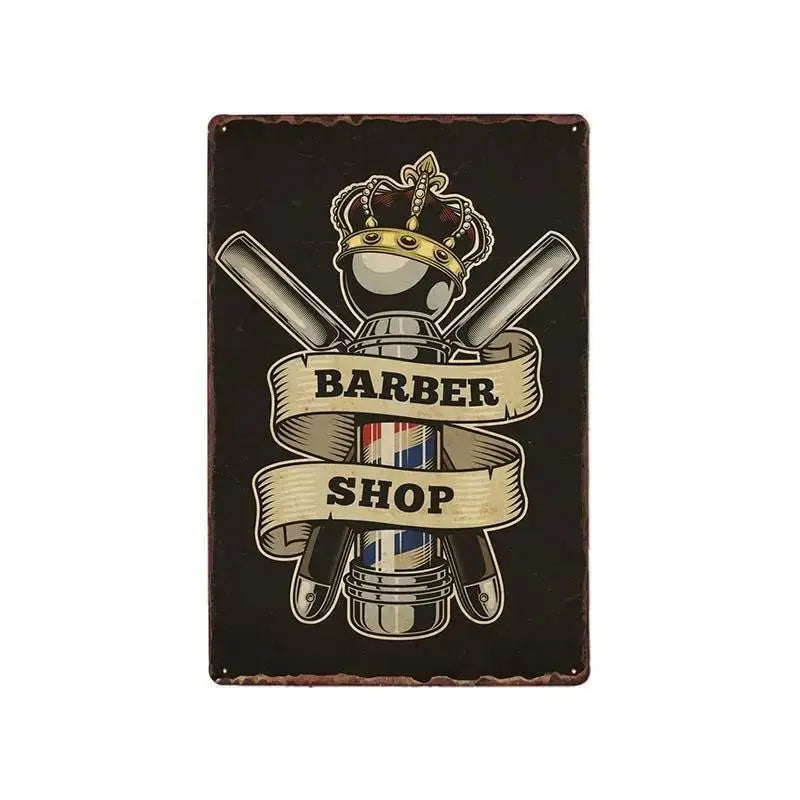 Plaque métallique décorative "BARBER SCHOOL" - Le Pratique du Motard