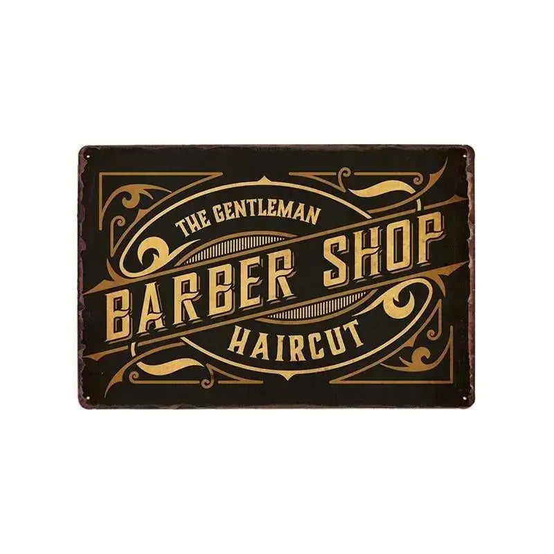 Plaque métallique décorative "BARBER SCHOOL" - Le Pratique du Motard