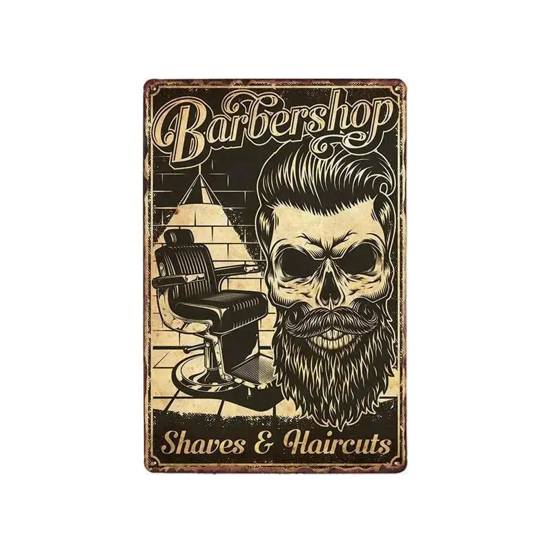 Plaque métallique décorative "BARBER SCHOOL" - Le Pratique du Motard