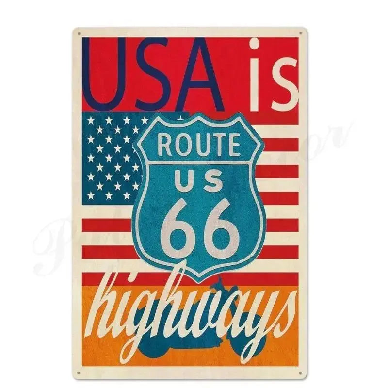 Plaque métallique décorative ROUTE66 - Le Pratique du Motard