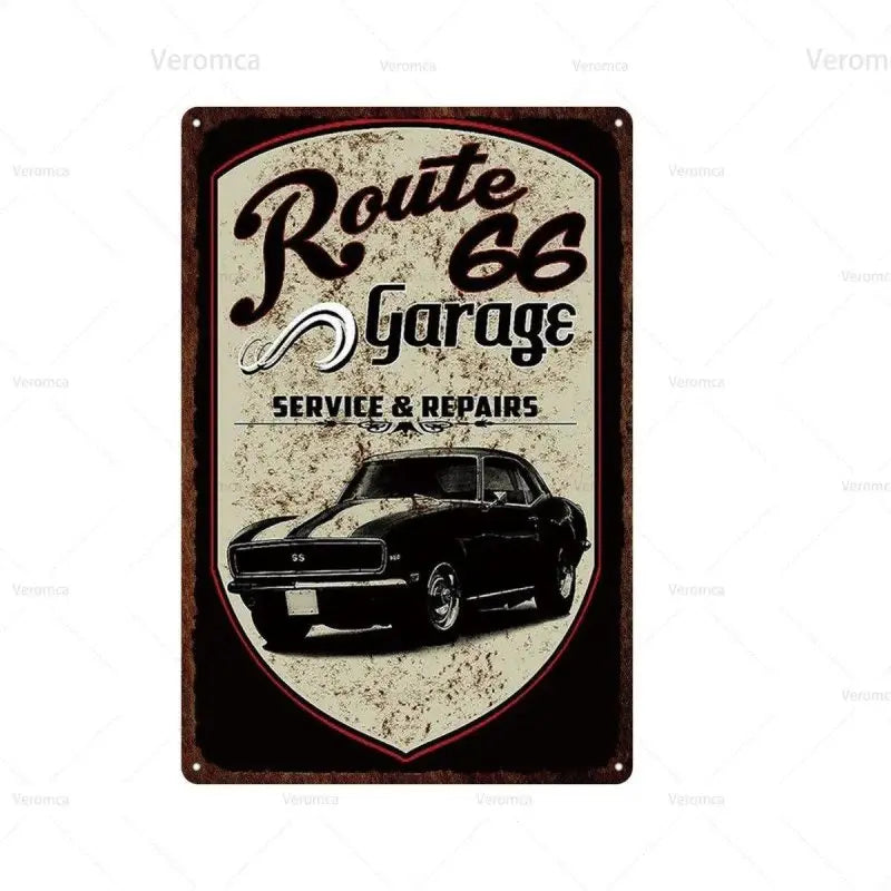 Plaque métallique Route 66 - Le Pratique du Motard