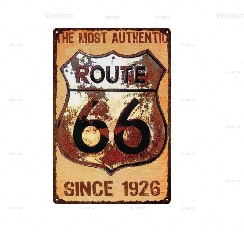 Plaque métallique Route 66 - Le Pratique du Motard