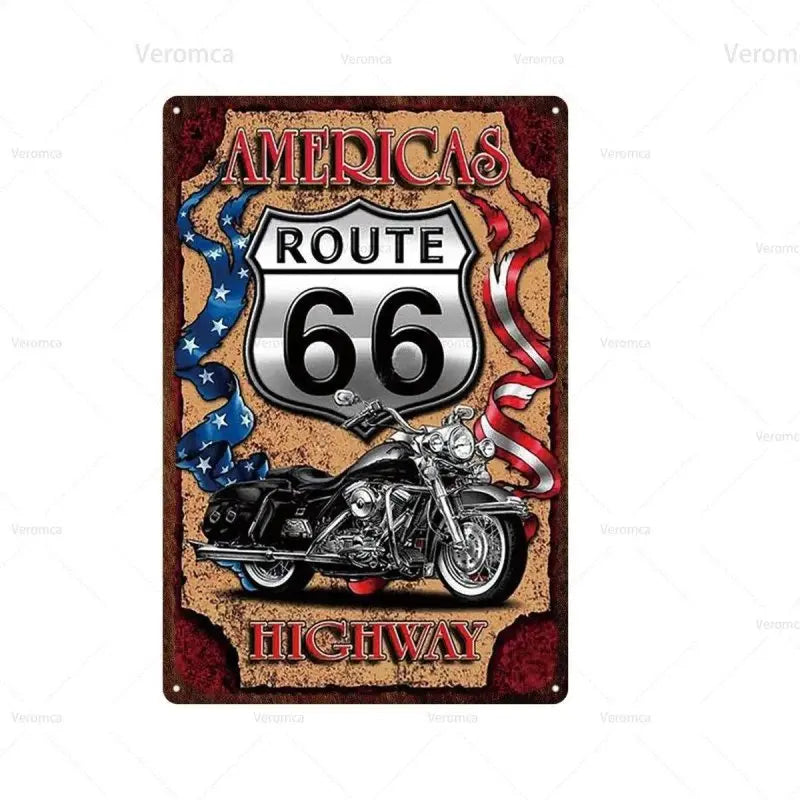 Plaque métallique Route 66 - Le Pratique du Motard