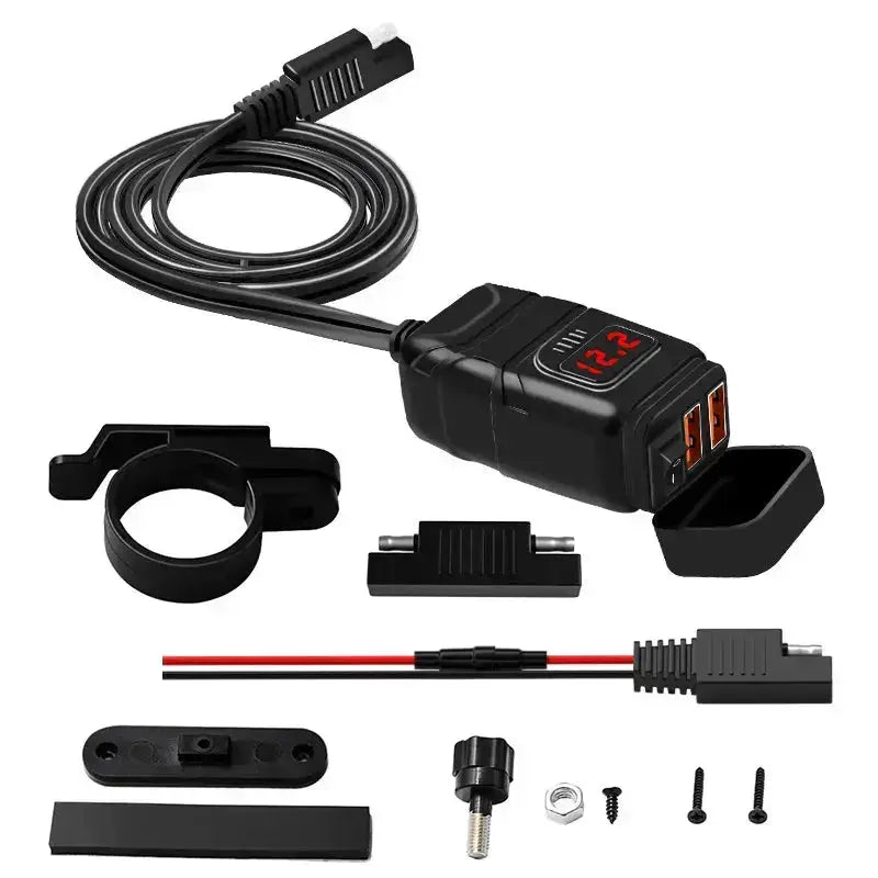 Prise USB moto Fast Charge + Voltmeter - Le Pratique du Motard