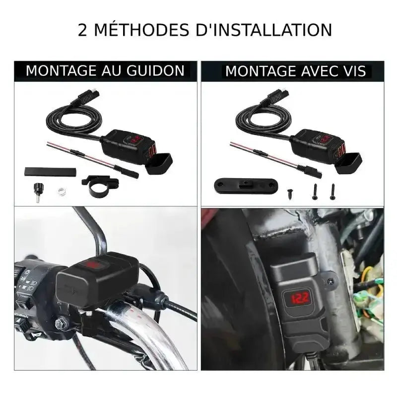 Prise USB moto Fast Charge + Voltmeter - Le Pratique du Motard