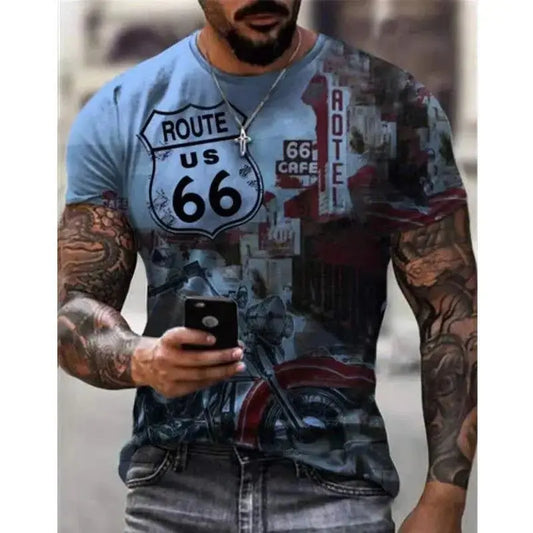 T-shirt pour homme - CORNER CAFE Route 66 - Le Pratique du Motard