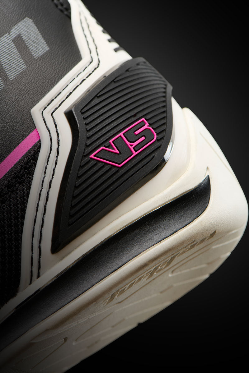 Baskets Moto Femme Étanches | Furygan™ V5 D3O® Lady WP Noir Blanc Rose — détail