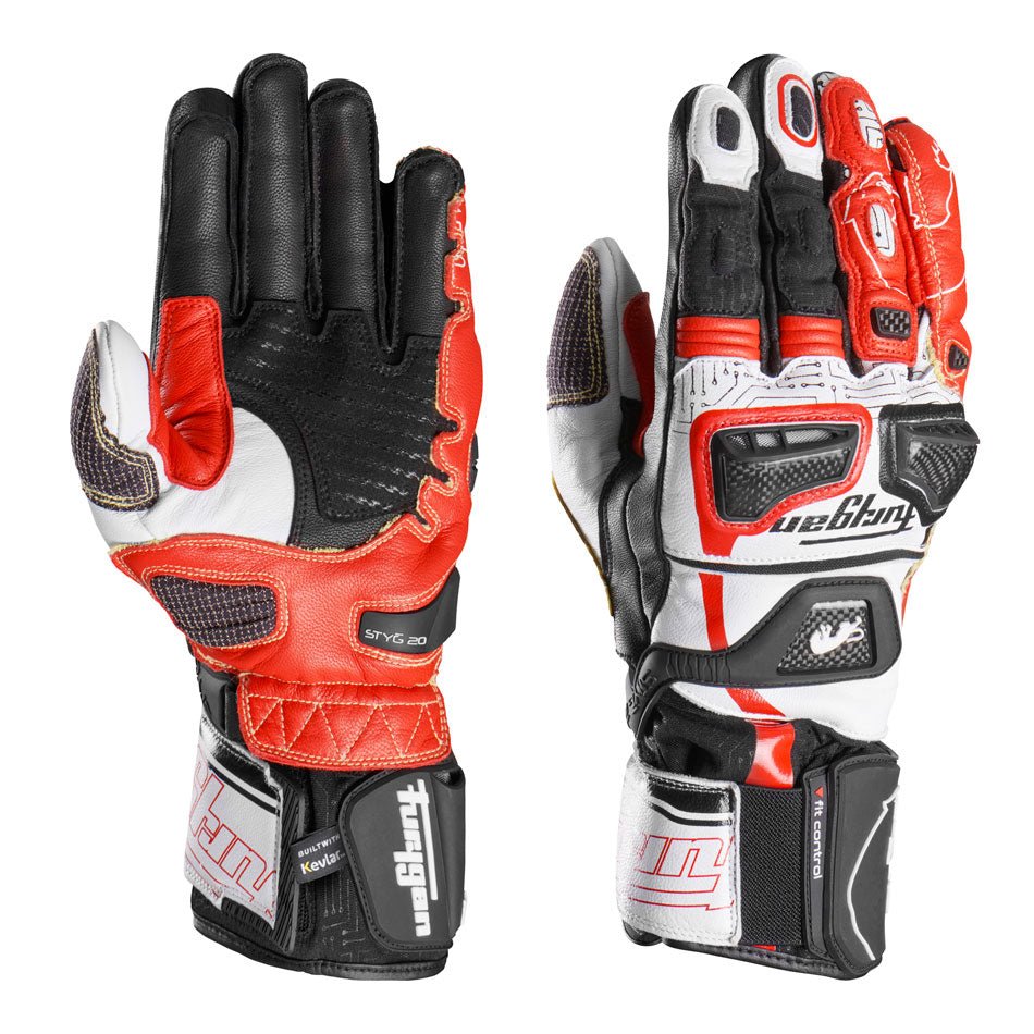 Gants Moto Furygan STYG20 X KEVLAR® Noir - Blanc - Rouge — Certifié CE - LE PRATIQUE DU MOTARD