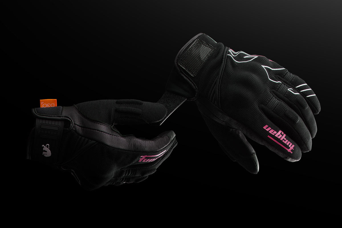Gants Moto Furygan JET NEON D3O® LADY Noir - Blanc - Rose — Certifié CE - LE PRATIQUE DU MOTARD