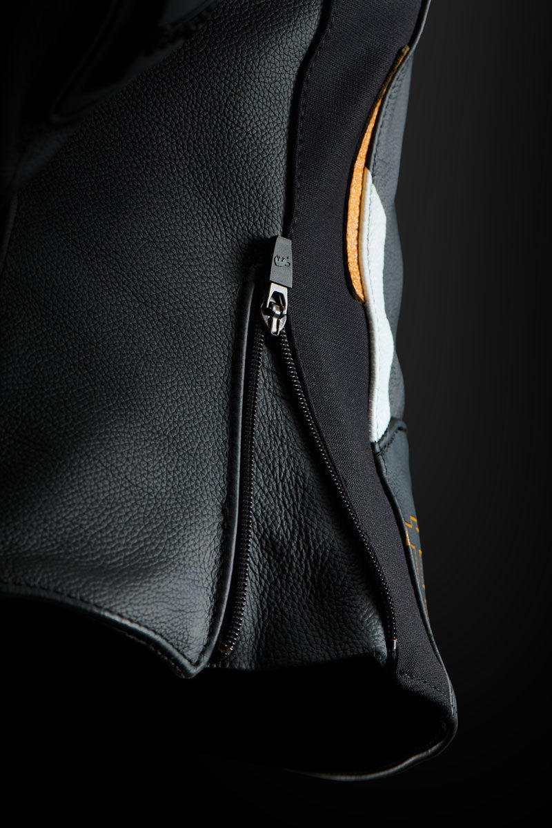 Blouson Cuir Moto Femme Racing Homologué AAA — Noir-Or, vue detail 3