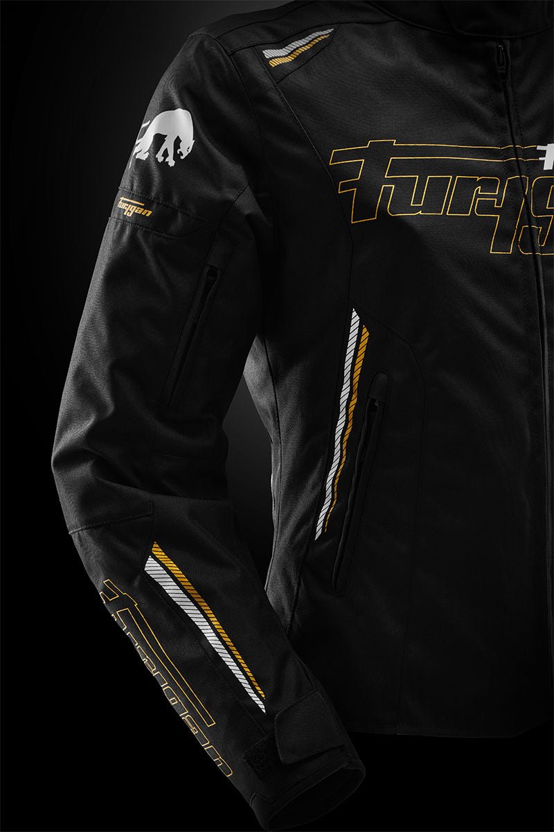 Blouson Moto Furygan AGATA — Protection CE Niveau AA Noir - Blanc - Or - LE PRATIQUE DU MOTARD